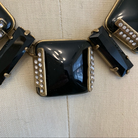 J Crew Black & Gold Rhinestone Statement Necklace - Picture 3 of 8